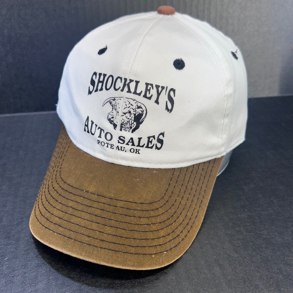 Shockley's Auto Sales Mens White Brown OC Baseball Hat Adjustable OSFM